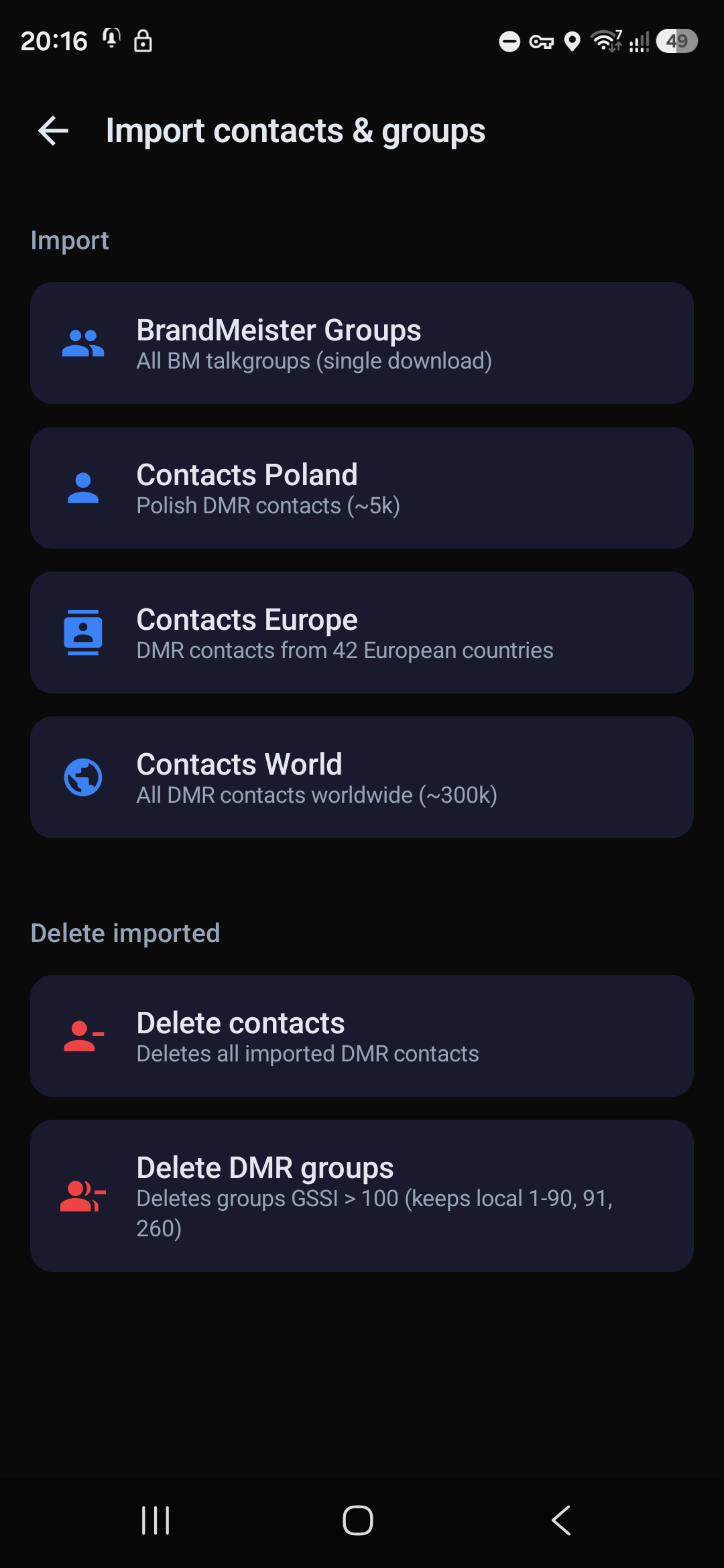 Import contacts and groups