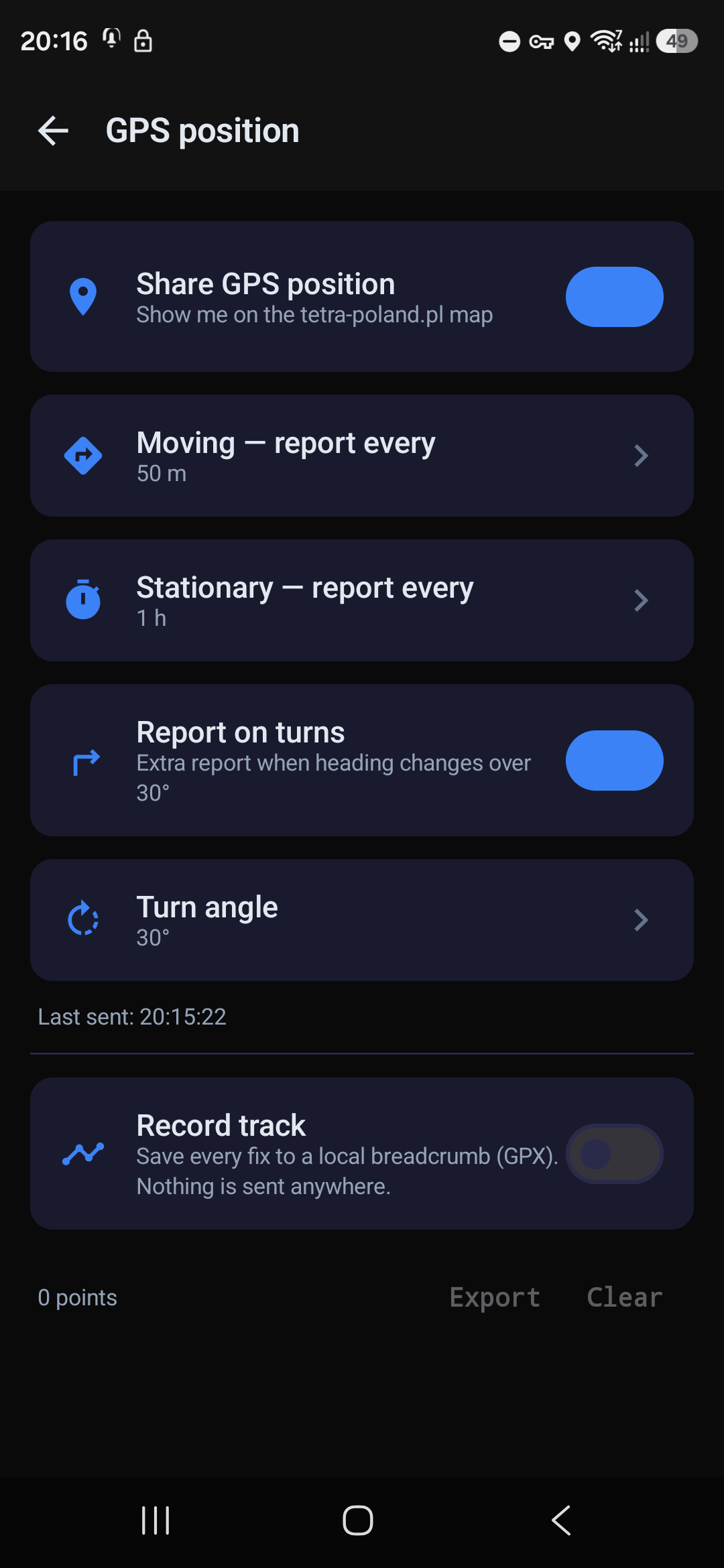 GPS position settings