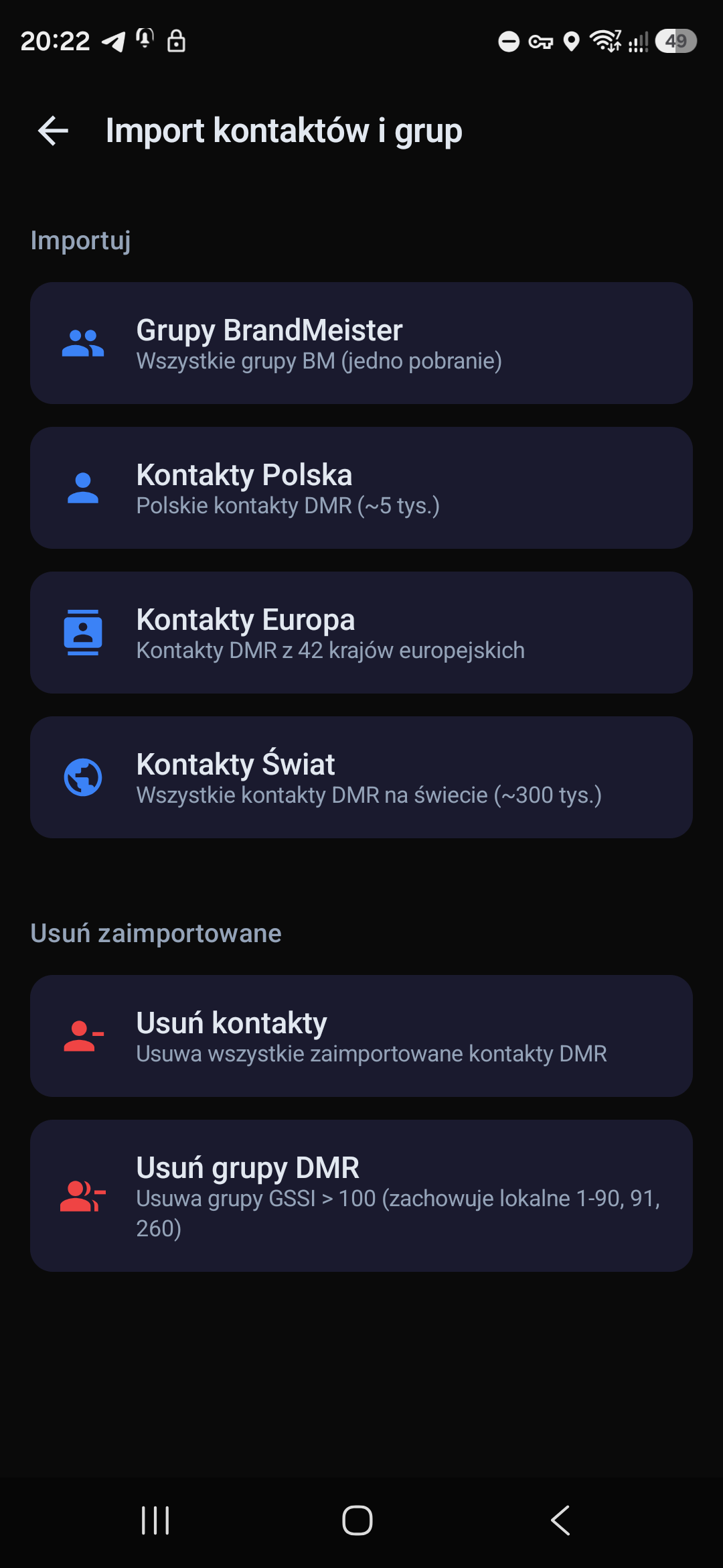 Import kontaktów i grup