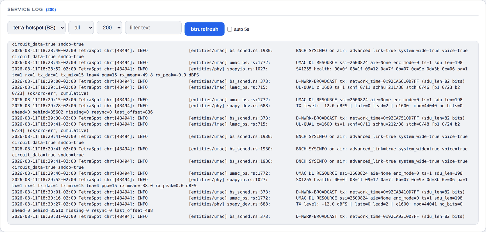 System — service log