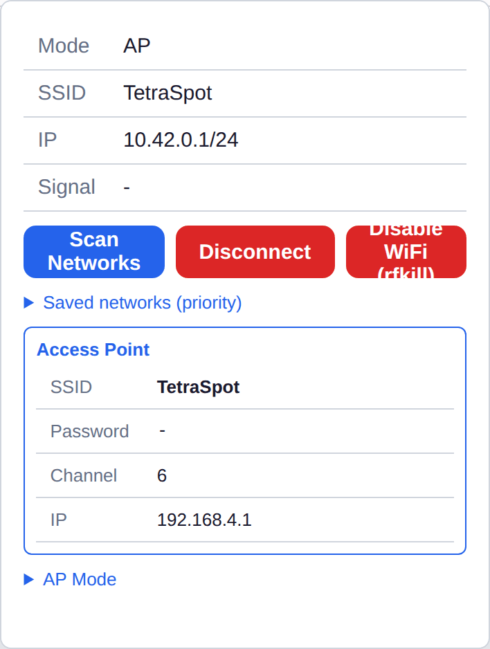 WiFi menu