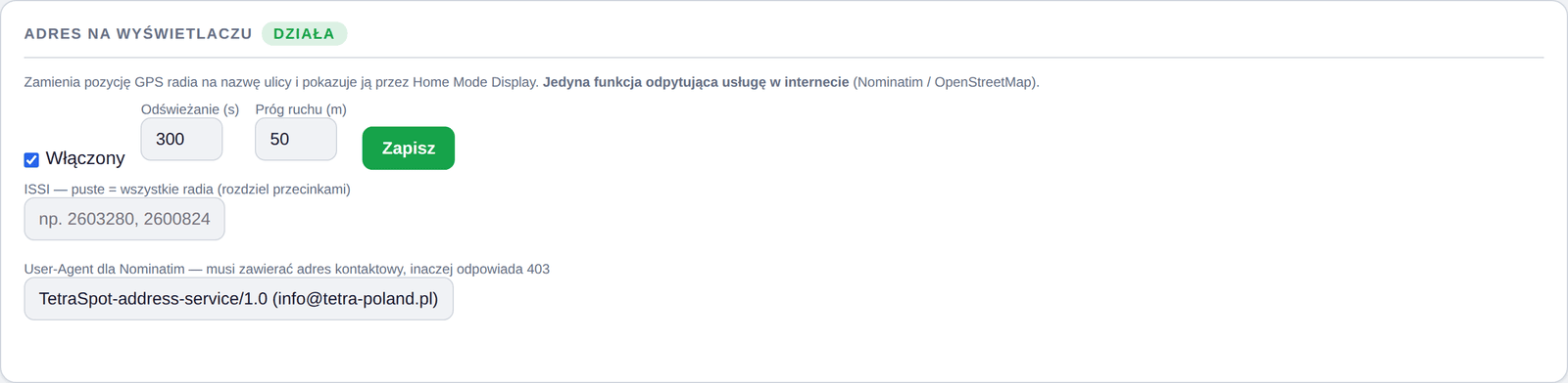 Adres na wyświetlaczu